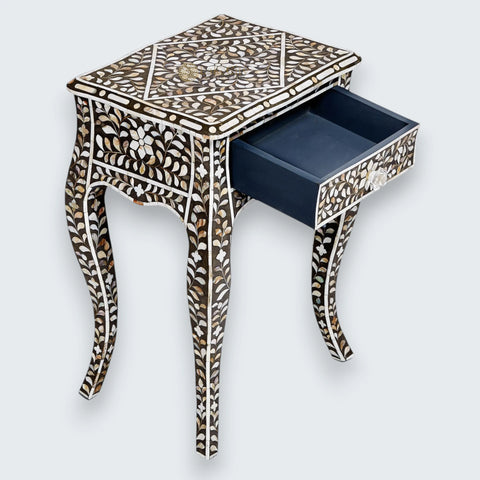Mother Of Pearl Curved Long Leg Side Table Black
