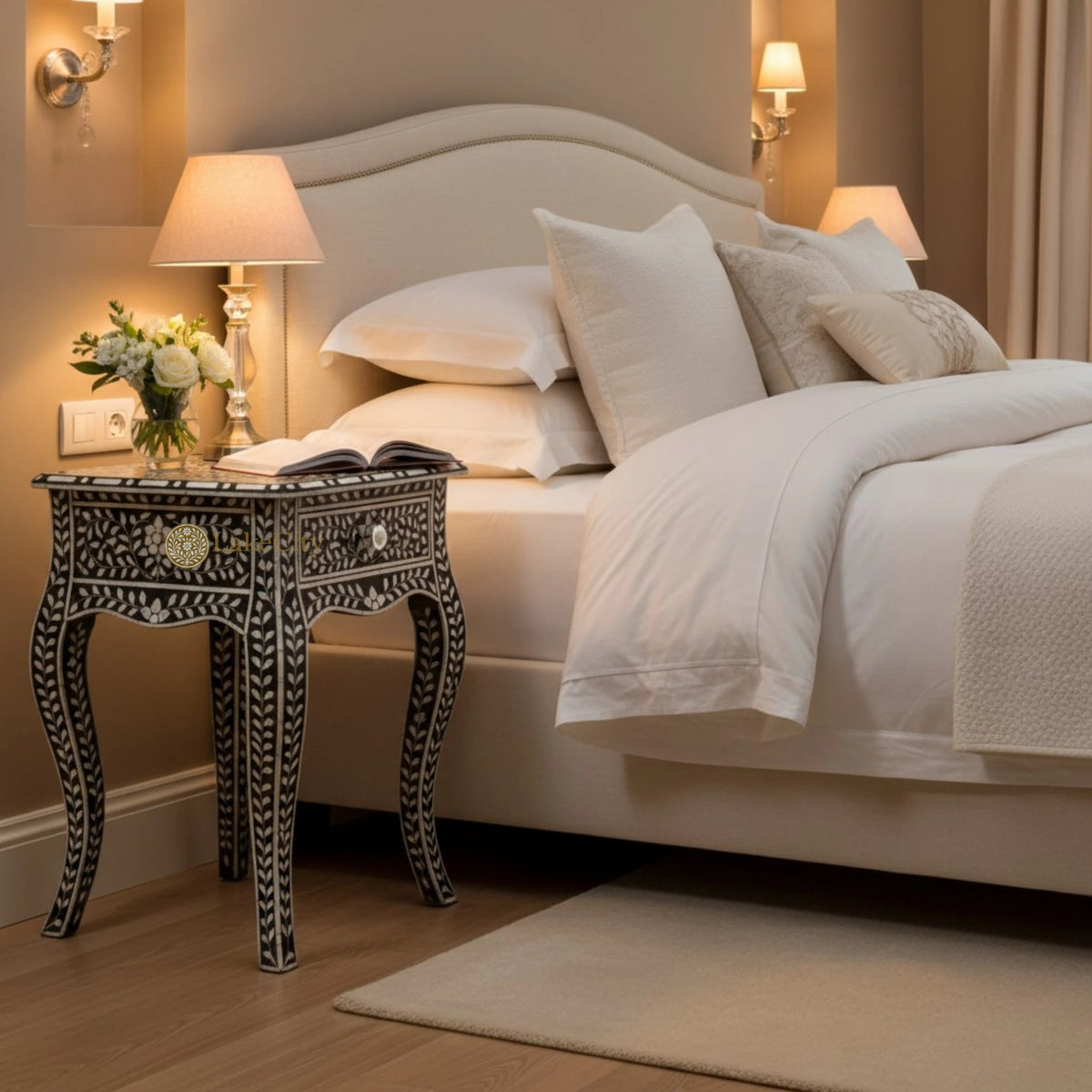Mother Of Pearl Curved Long Leg Side Table Black
