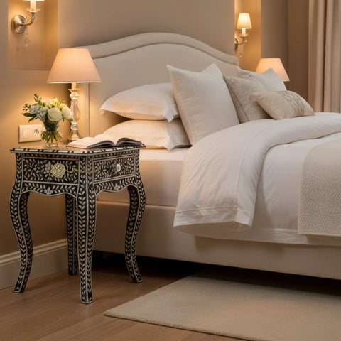 Mother Of Pearl Curved Long Leg Side Table Black