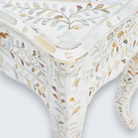 Mother Of Pearl Curved Long Leg Side Table White