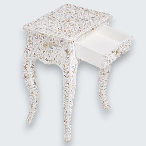 Mother Of Pearl Curved Long Leg Side Table White