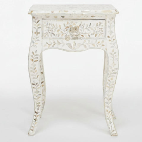 Mother Of Pearl Curved Long Leg Side Table White