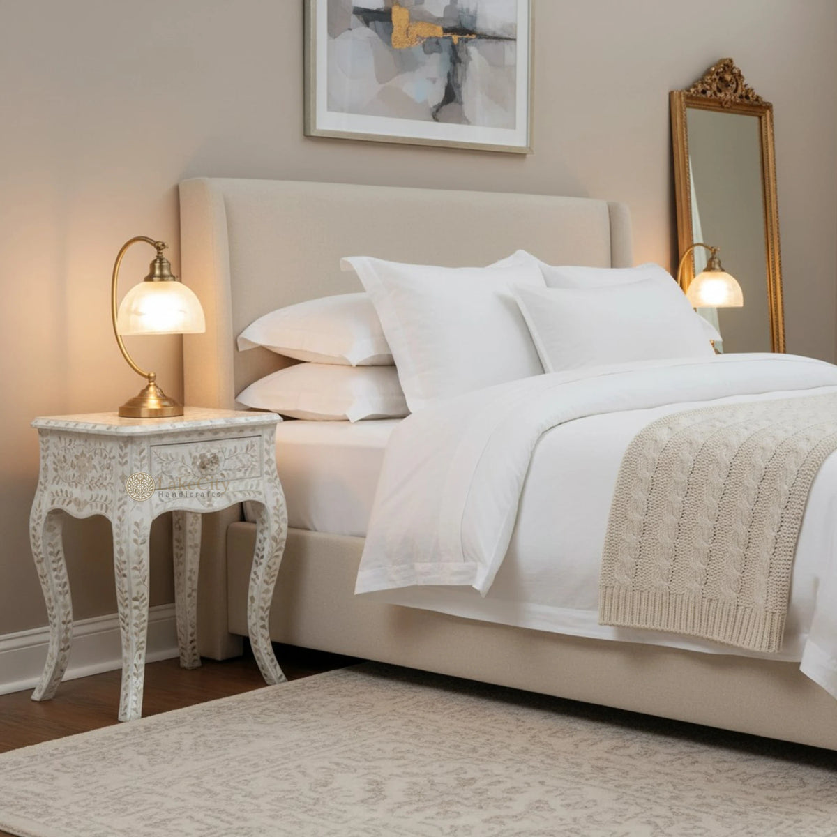 Mother Of Pearl Curved Long Leg Side Table White