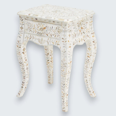 Mother Of Pearl Curved Long Leg Side Table White