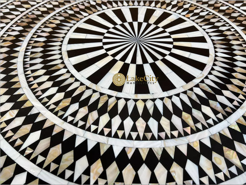 Mother of Pearl Inlay Diamond Round Dining Table Black
