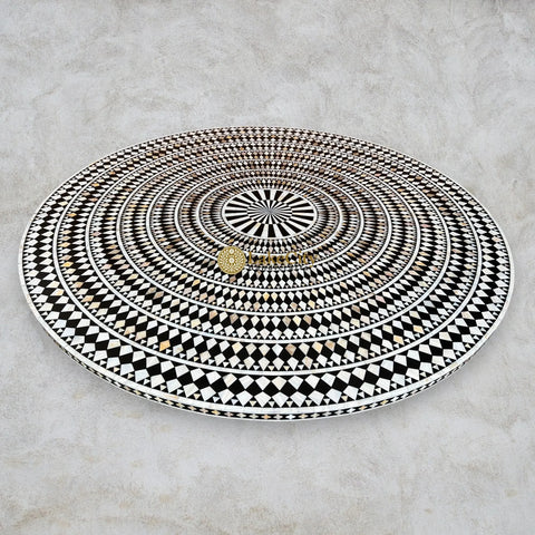 Mother of Pearl Inlay Diamond Round Dining Table Black