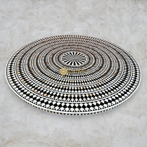 Mother of Pearl Inlay Diamond Round Dining Table Black