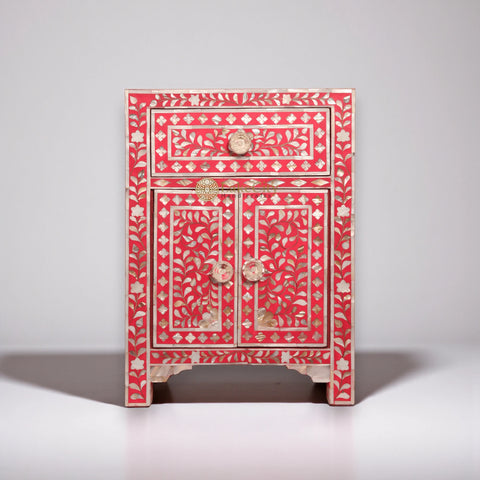 Mesita de noche MOP Floral con 1 cajón y 2 puertas, color rojo