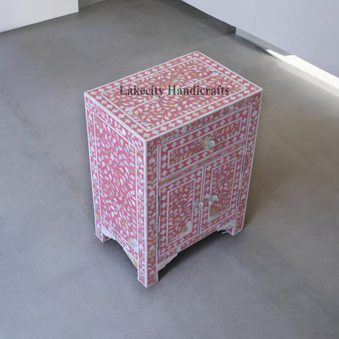 Mesita de noche MOP con 1 cajón y 2 puertas, color rosa