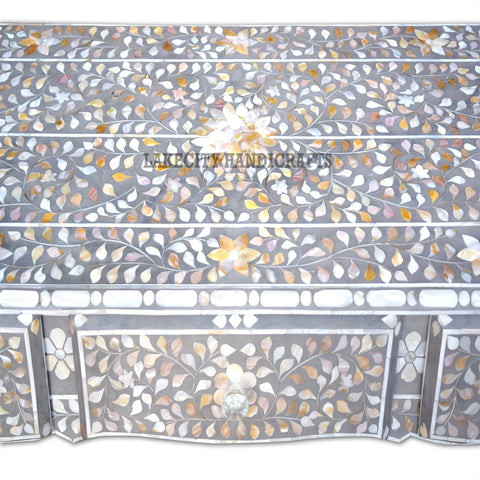 Mother Of Pearl Inlaid Long Curved Leg Desk Grey