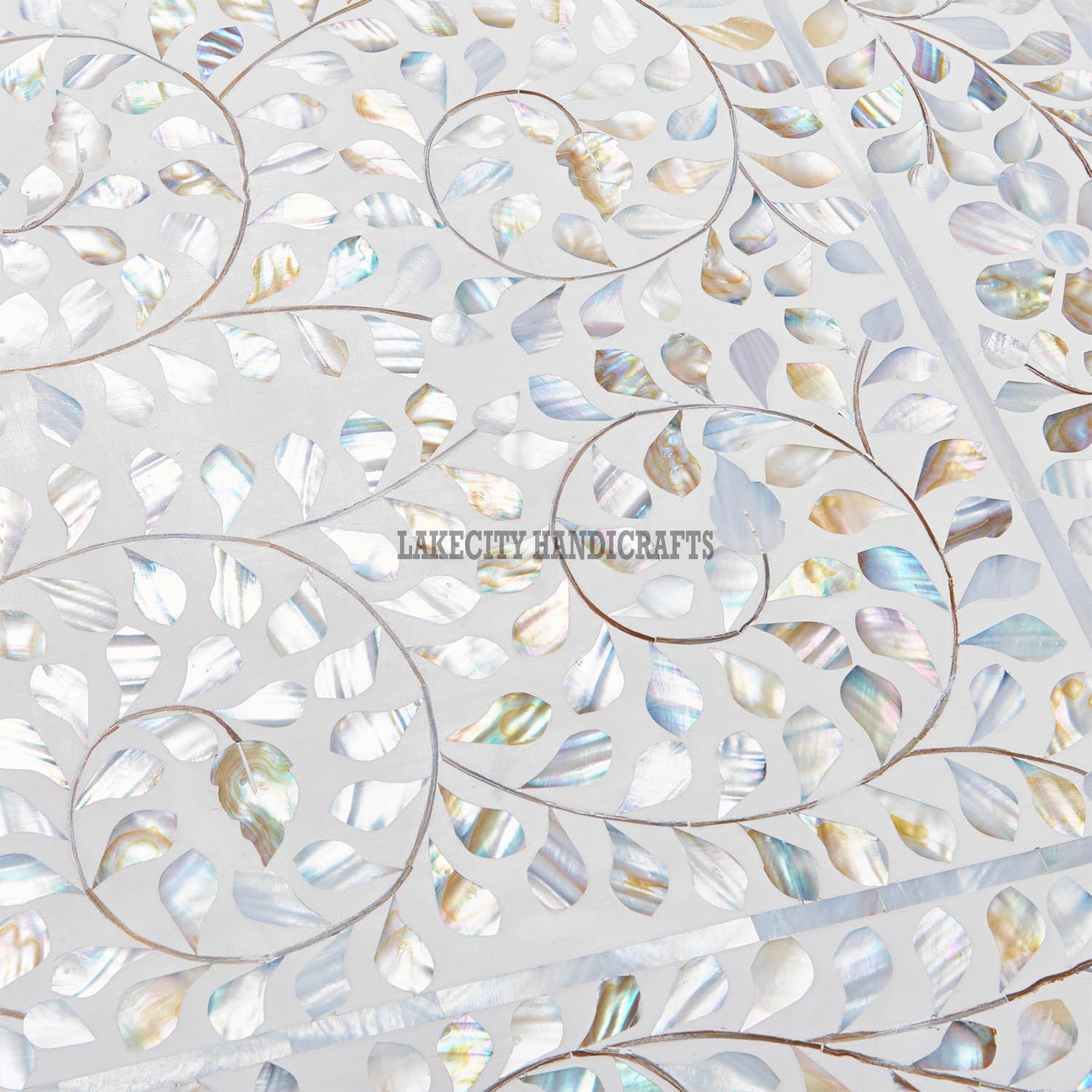 Mother Of Pearl Inlaid Long Curved Leg Desk White