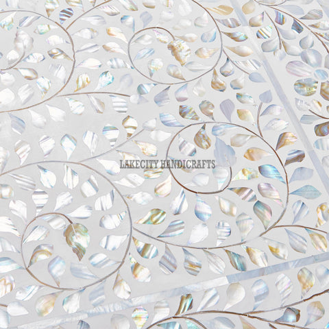 Mother Of Pearl Inlaid Long Curved Leg Desk White