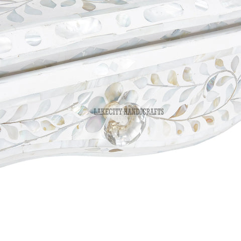 Mother Of Pearl Inlaid Long Curved Leg Desk White