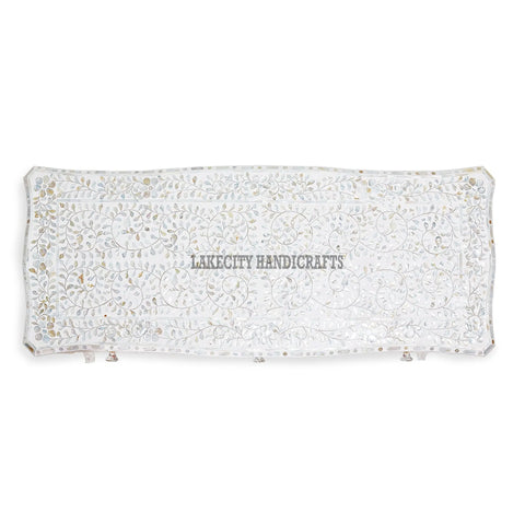 Mother Of Pearl Inlaid Long Curved Leg Desk White