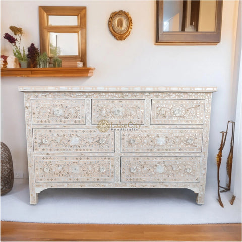 Mother Of Pearl Inlay Floral Chest Of 7 Drawers Pale Pink | Mother Of Pearl Inlay Floral 7 Drawers Dresser Table Pale Pink