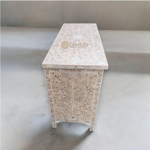Mother Of Pearl Inlay Floral Chest Of 7 Drawers Pale Pink | Mother Of Pearl Inlay Floral 7 Drawers Dresser Table Pale Pink