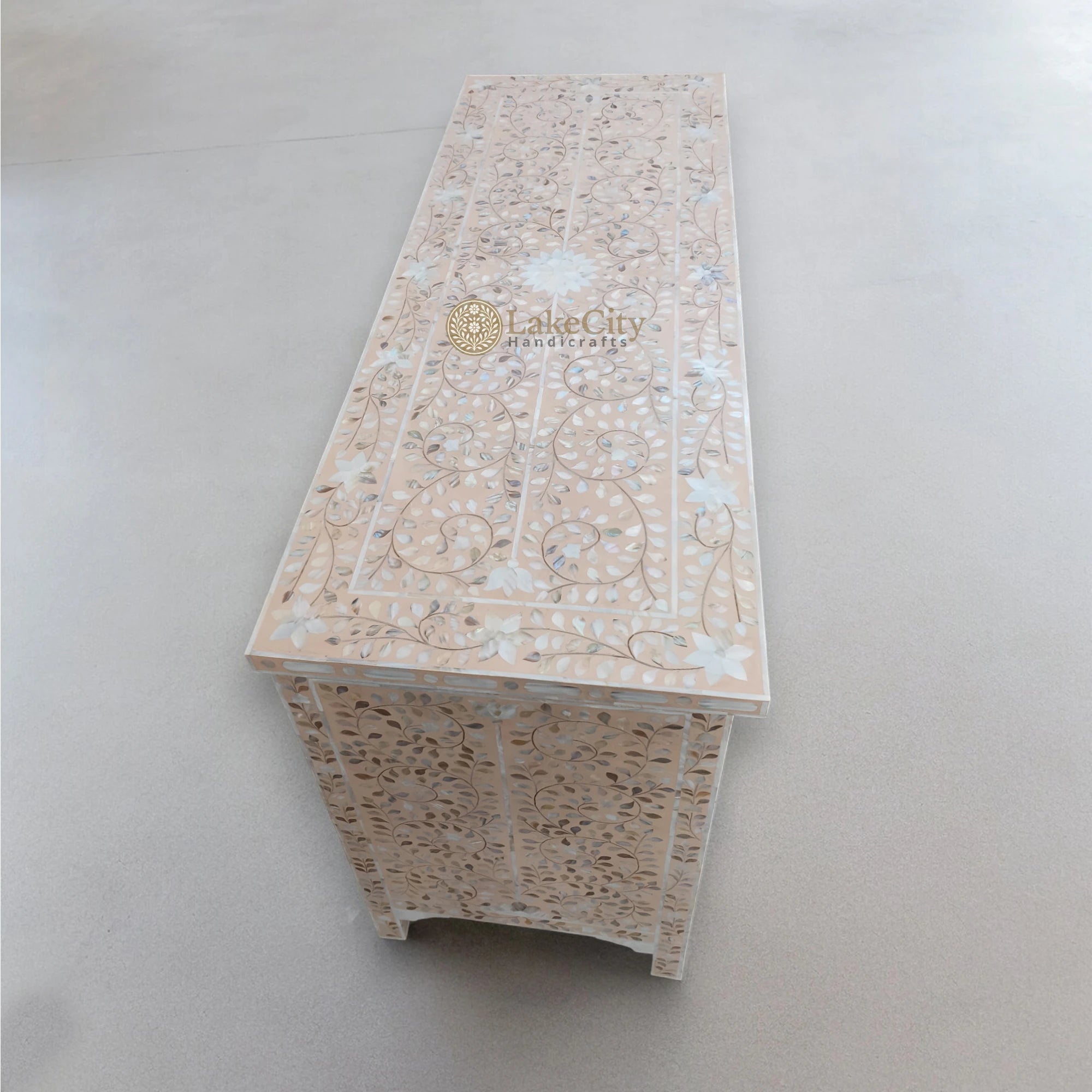 Mother Of Pearl Inlay Floral Chest Of 7 Drawers Pale Pink | Mother Of Pearl Inlay Floral 7 Drawers Dresser Table Pale Pink