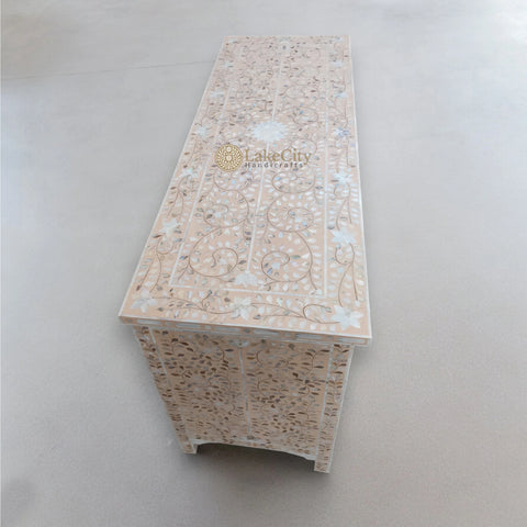 Mother Of Pearl Inlay Floral Chest Of 7 Drawers Pale Pink | Mother Of Pearl Inlay Floral 7 Drawers Dresser Table Pale Pink