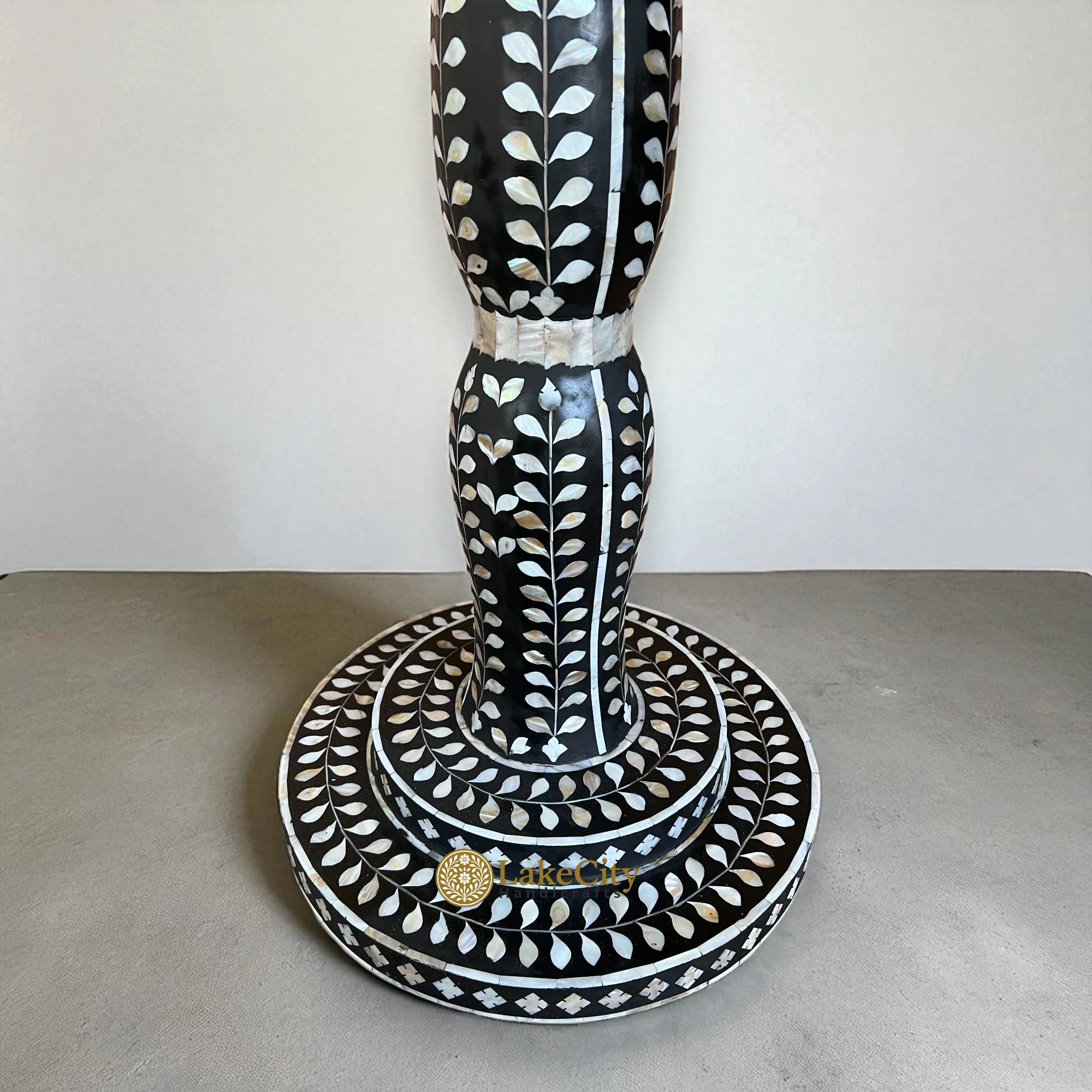 Mother of Pearl Inlay Full Floral Round Dining Table Black