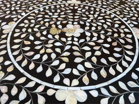 Mother of Pearl Inlay Full Floral Round Dining Table Black