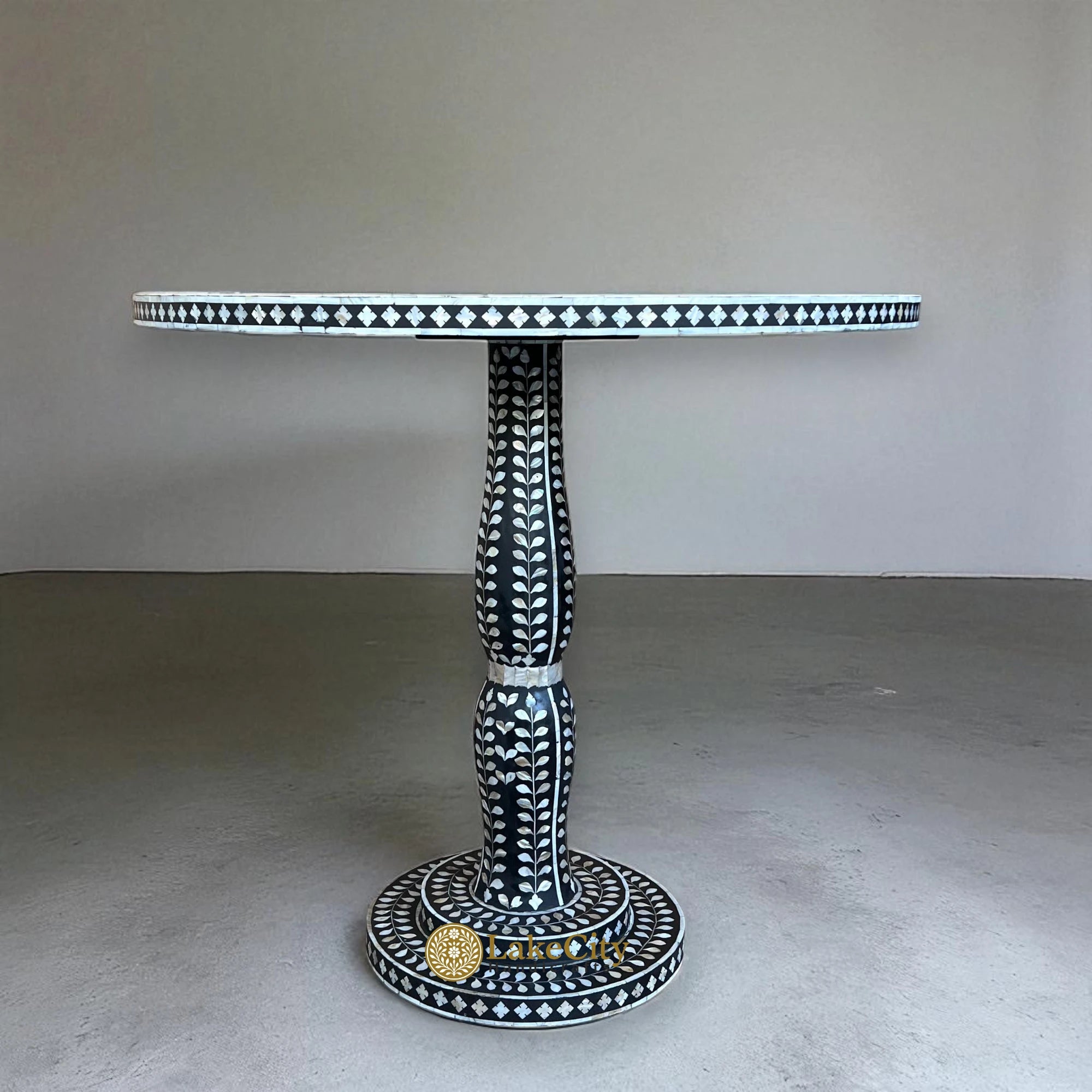 Mother of Pearl Inlay Full Floral Round Dining Table Black