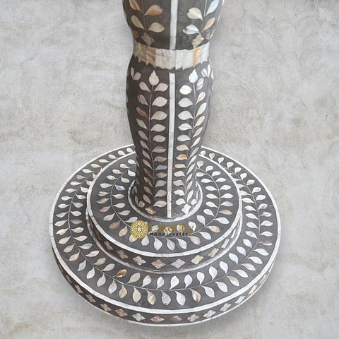 Mother of Pearl Inlay Full Floral Round Dining Table Grey