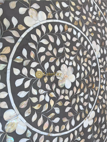 Mother of Pearl Inlay Full Floral Round Dining Table Grey