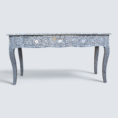 Mother Of Pearl Inlaid Long Curved Leg Desk Grey