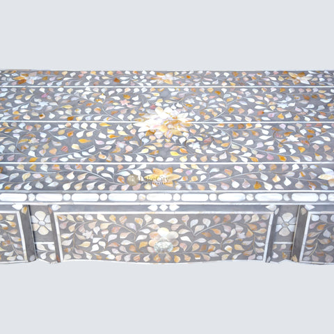 Mother Of Pearl Inlaid Long Curved Leg Desk Grey