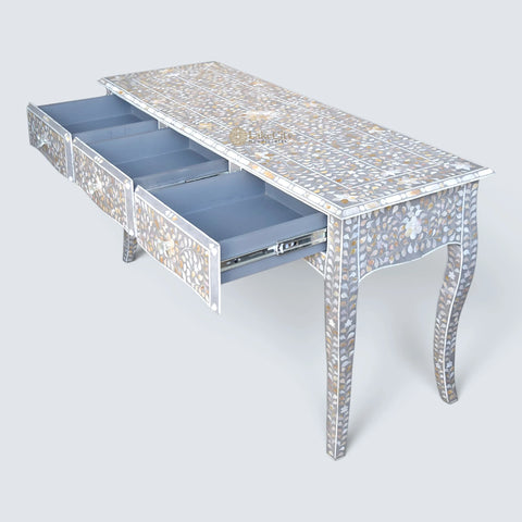 Mother Of Pearl Inlaid Long Curved Leg Desk Grey
