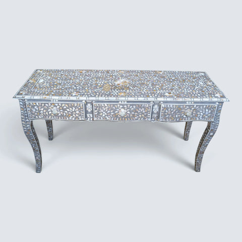 Mother Of Pearl Inlaid Long Curved Leg Desk Grey