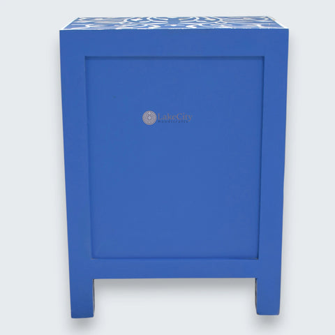 Mother Of Pearl Inlay 1 Drawer 2 Door Lily Design Bedside Dark Blue