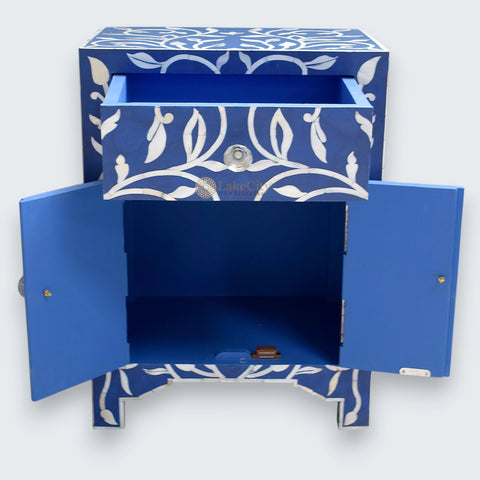 Mother Of Pearl Inlay 1 Drawer 2 Door Lily Design Bedside Dark Blue