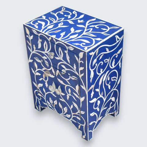 Mother Of Pearl Inlay 1 Drawer 2 Door Lily Design Bedside Dark Blue