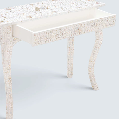 Mother Of Pearl Inlay 1 Drawer French Style Console White