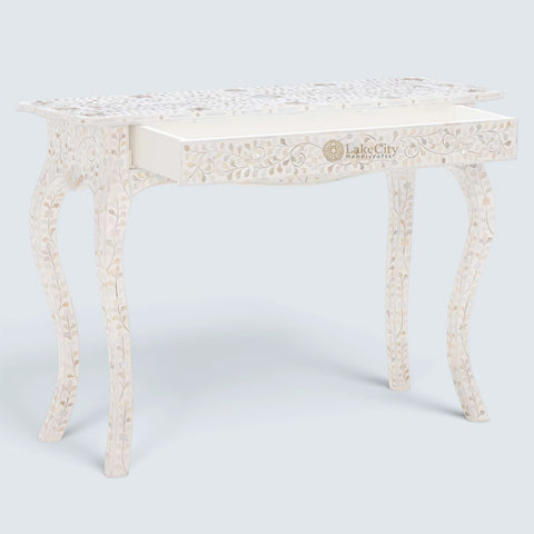 Mother Of Pearl Inlay 1 Drawer French Style Console White
