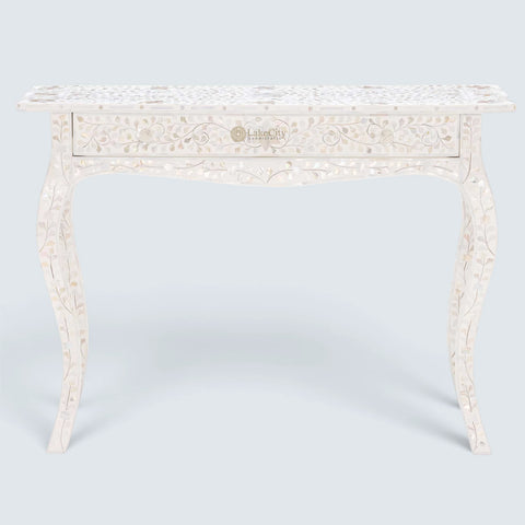 Mother Of Pearl Inlay 1 Drawer French Style Console White