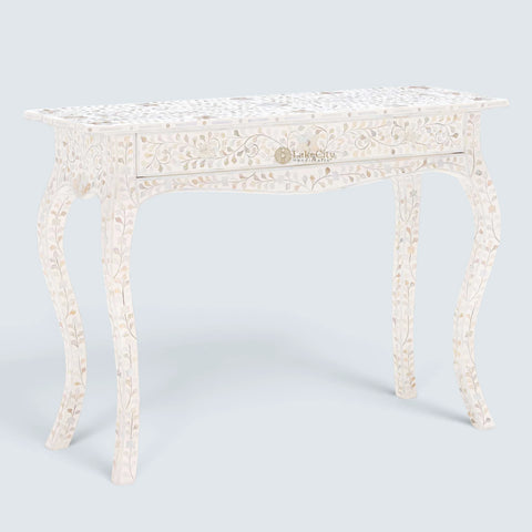 Mother Of Pearl Inlay 1 Drawer French Style Console White