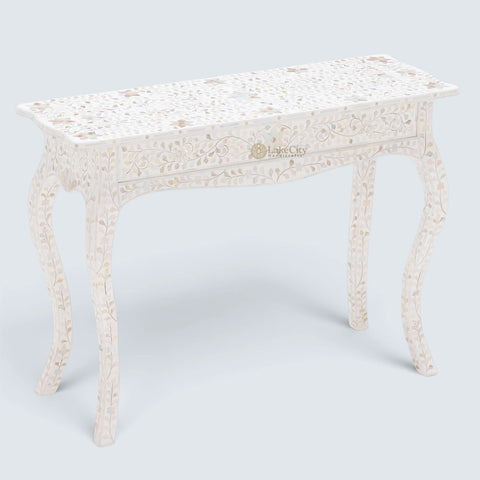 Mother Of Pearl Inlay 1 Drawer French Style Console White
