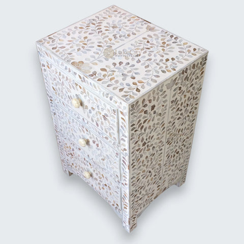 Mother Of Pearl Inlay 3 Drawer Bedside White
