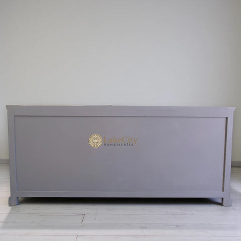 Mother Of Pearl Inlay Arabic Design 4 Drawers & 4 Doors Buffet Table Light Grey