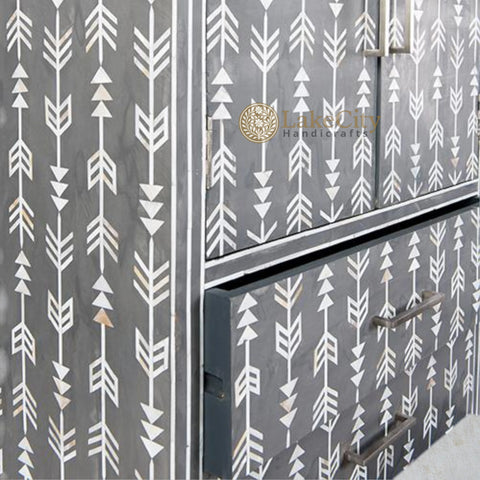 Mother Of Pearl Inlay Arrow Cabinet Grey