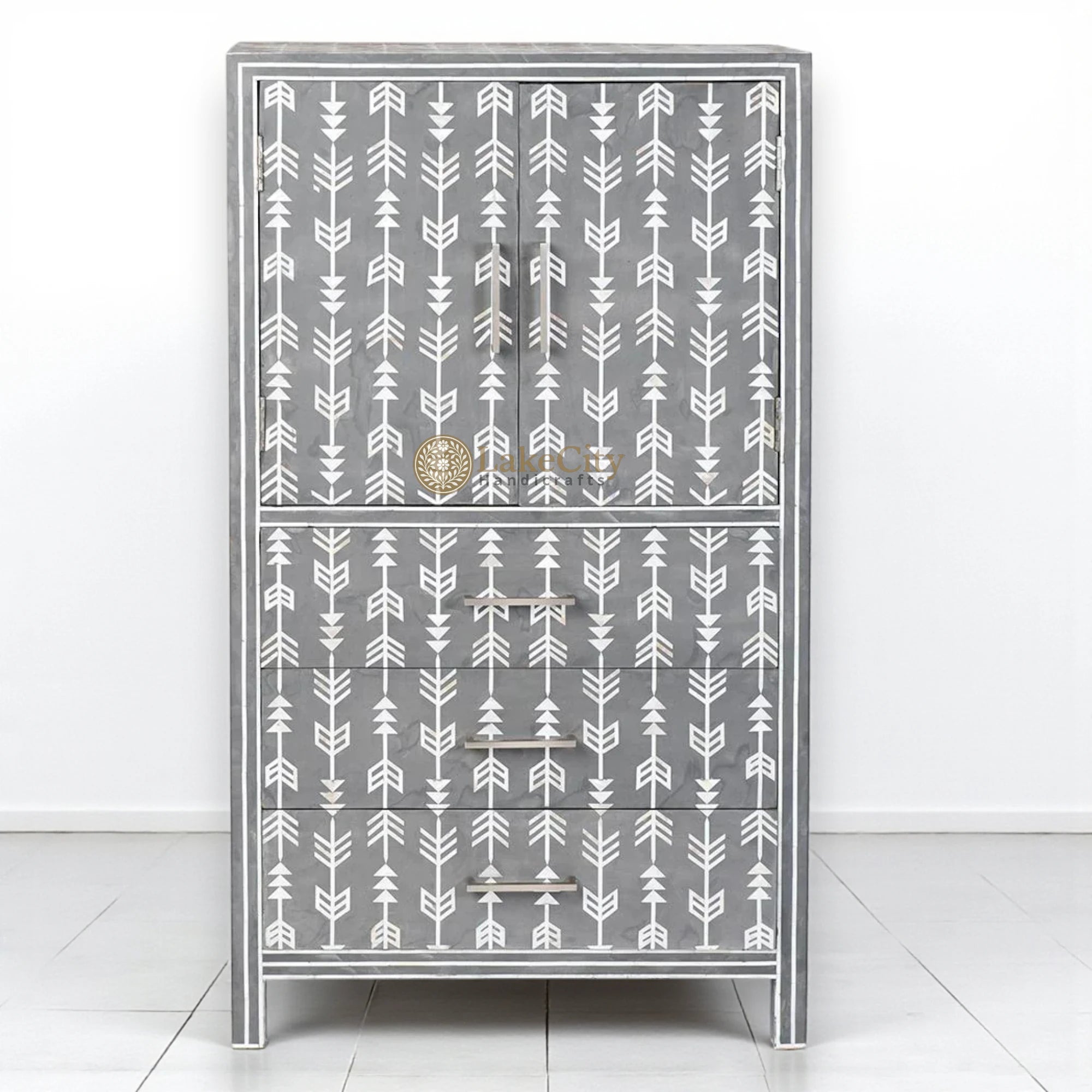 Mother Of Pearl Inlay Arrow Cabinet Grey