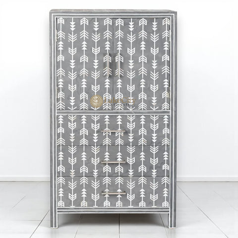 Mother Of Pearl Inlay Arrow Cabinet Grey
