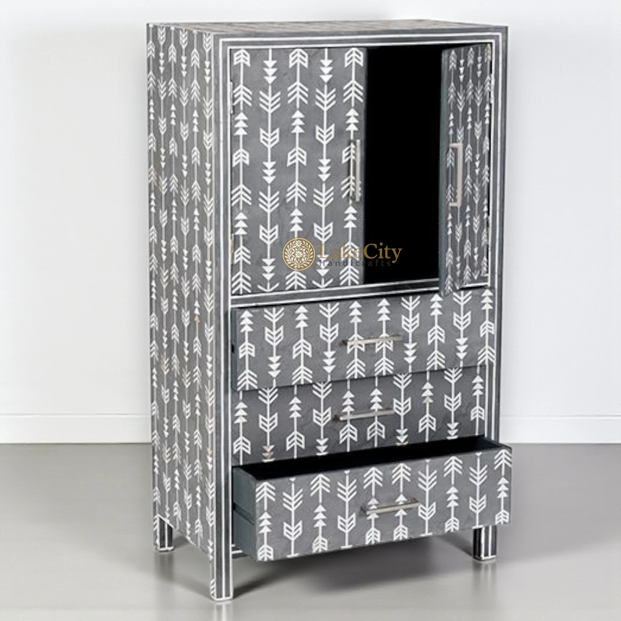 Mother Of Pearl Inlay Arrow Cabinet Grey