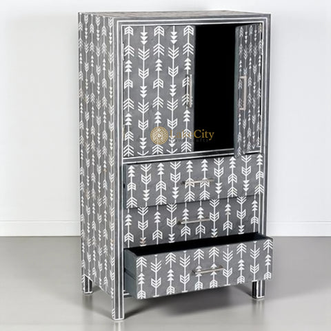 Mother Of Pearl Inlay Arrow Cabinet Grey