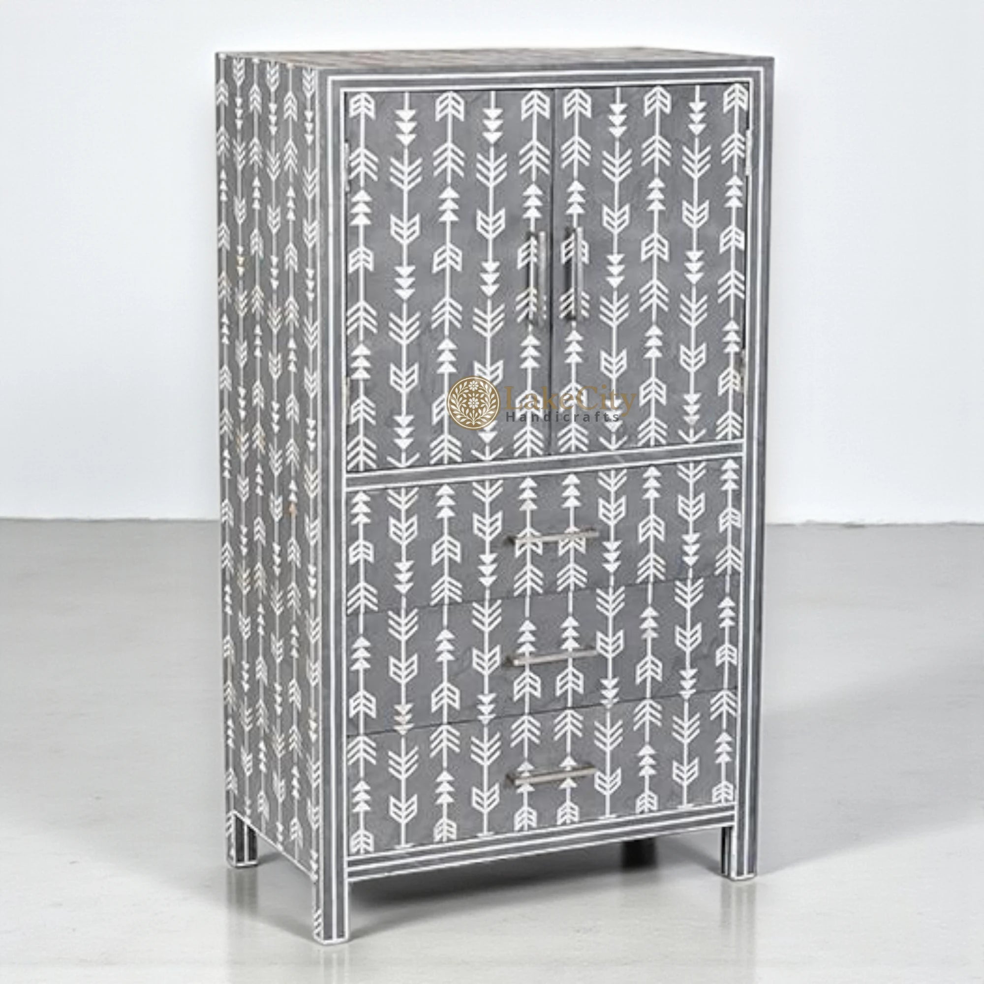 Mother Of Pearl Inlay Arrow Cabinet Grey