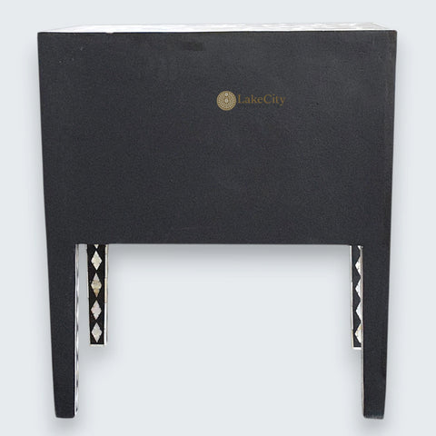 Mother Of Pearl Inlay Bedside 2 Drawer Lotus Design Black