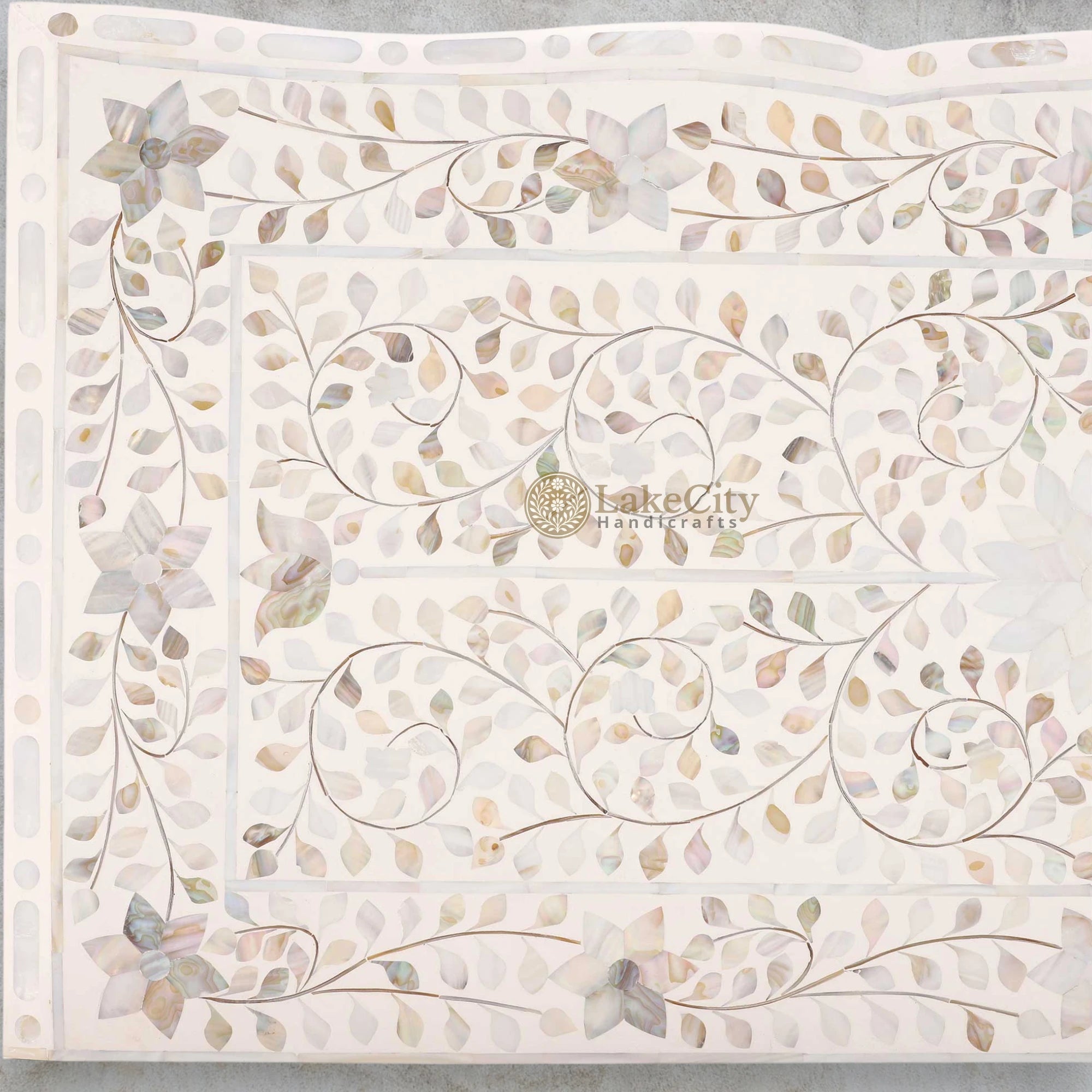 Mother Of Pearl Inlay Chest 2 Curved Drawer Floral Design White