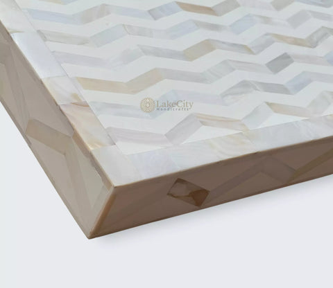 MOP Inlay Chevron Pattern Tray White